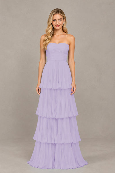 BOLODOO Lilac Strapless Tiered Chiffon Maxi Dress - Lilac