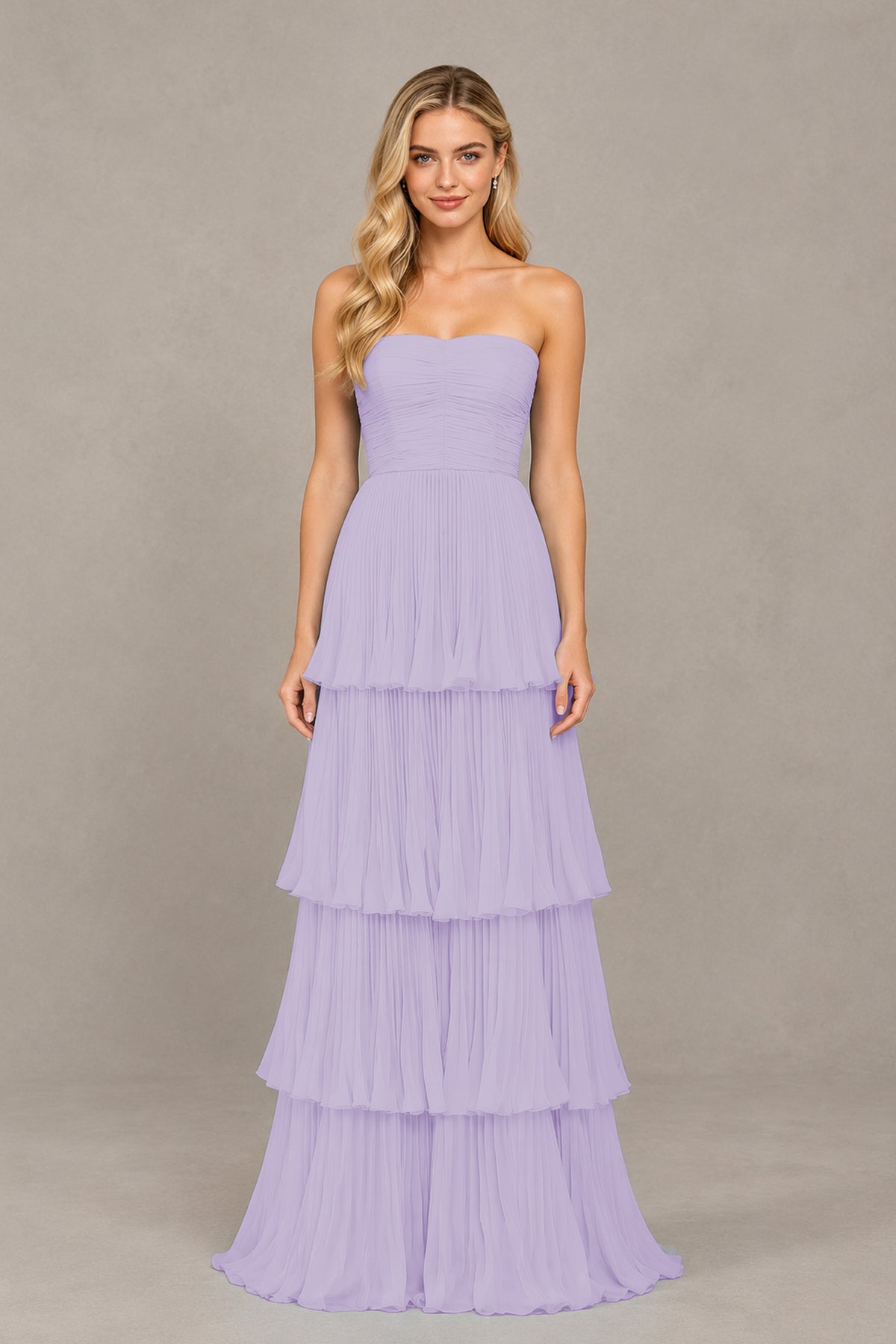 BOLODOO Lilac Strapless Tiered Chiffon Maxi Dress - Lilac
