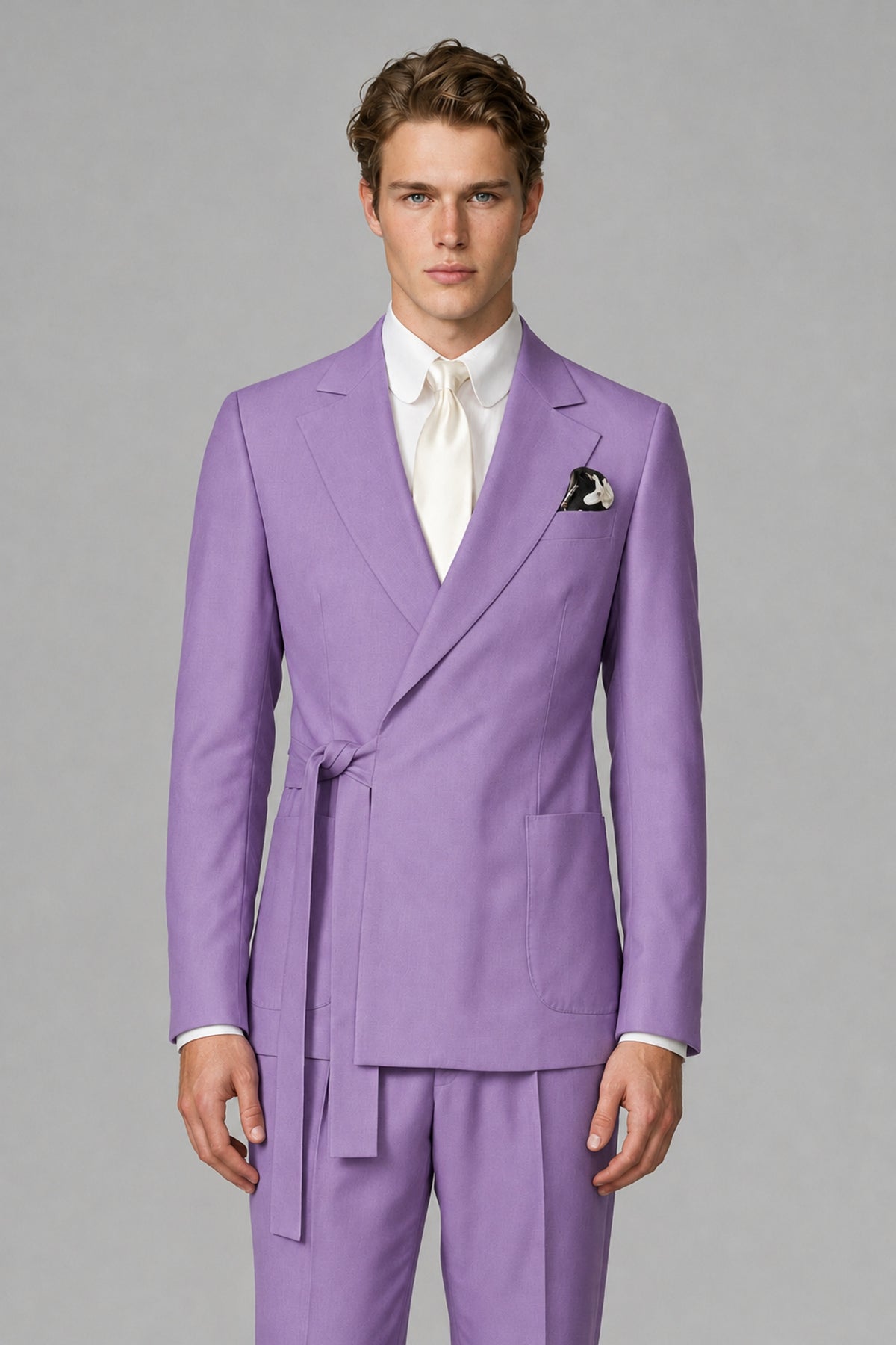 Bolodoo Men's Lilac Wrap Tie-Waist Two-Piece Suit – Jacket & Trousers - Lilac - Lilac_1