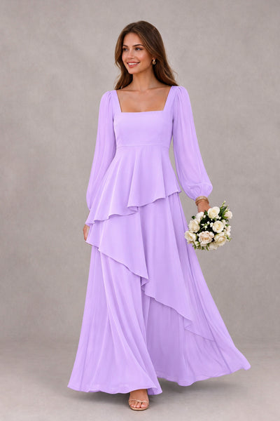 BOLODOO Lilac Long Sleeve Ruffle Bridesmaid Dresses - Lilac - Lilac_1