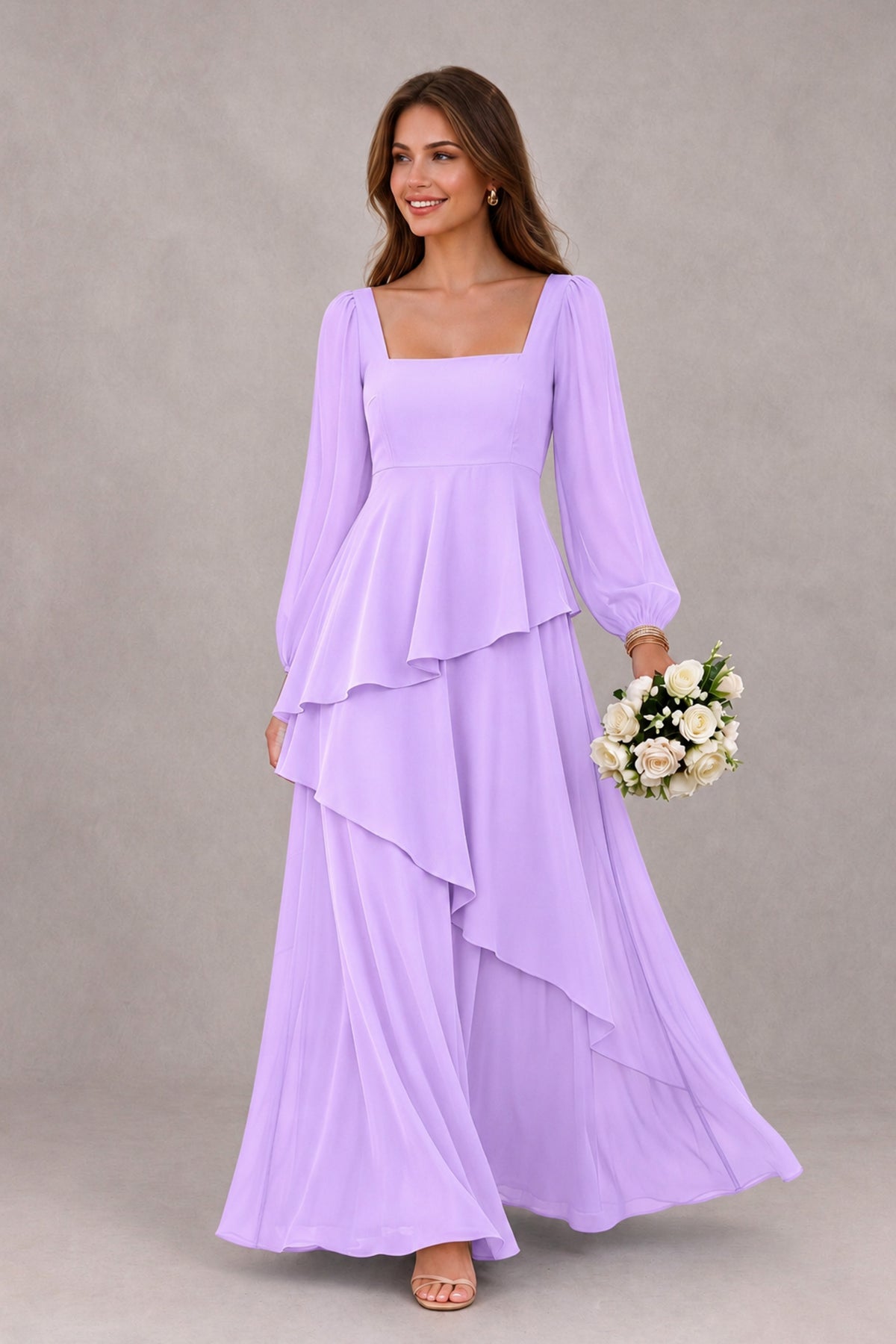 BOLODOO Lilac Long Sleeve Ruffle Bridesmaid Dresses - Lilac - Lilac_1