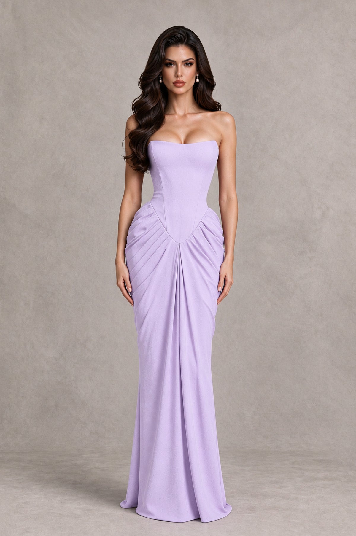 BOLODOO Lilac Strapless Ruched Corset Evening Gown - Lilac - Lilac_1