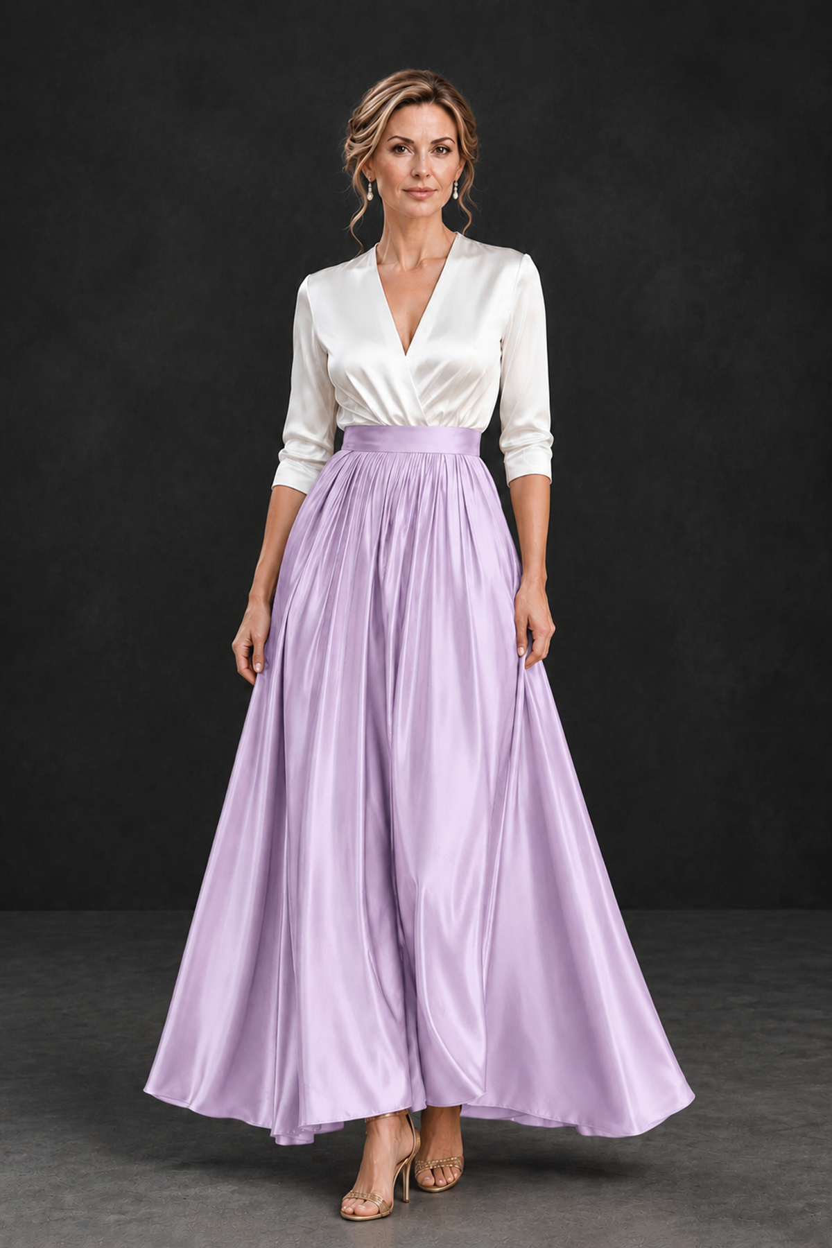 BOLODOO Lilac and White V-Neck A-Line Mother of the Bride Dress - Lilac - Lilac_1