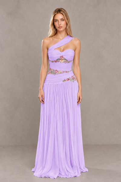 BOLODOO Lilac One-Shoulder Floral Applique A-Line Evening Dress - Lilac - Lilac_1