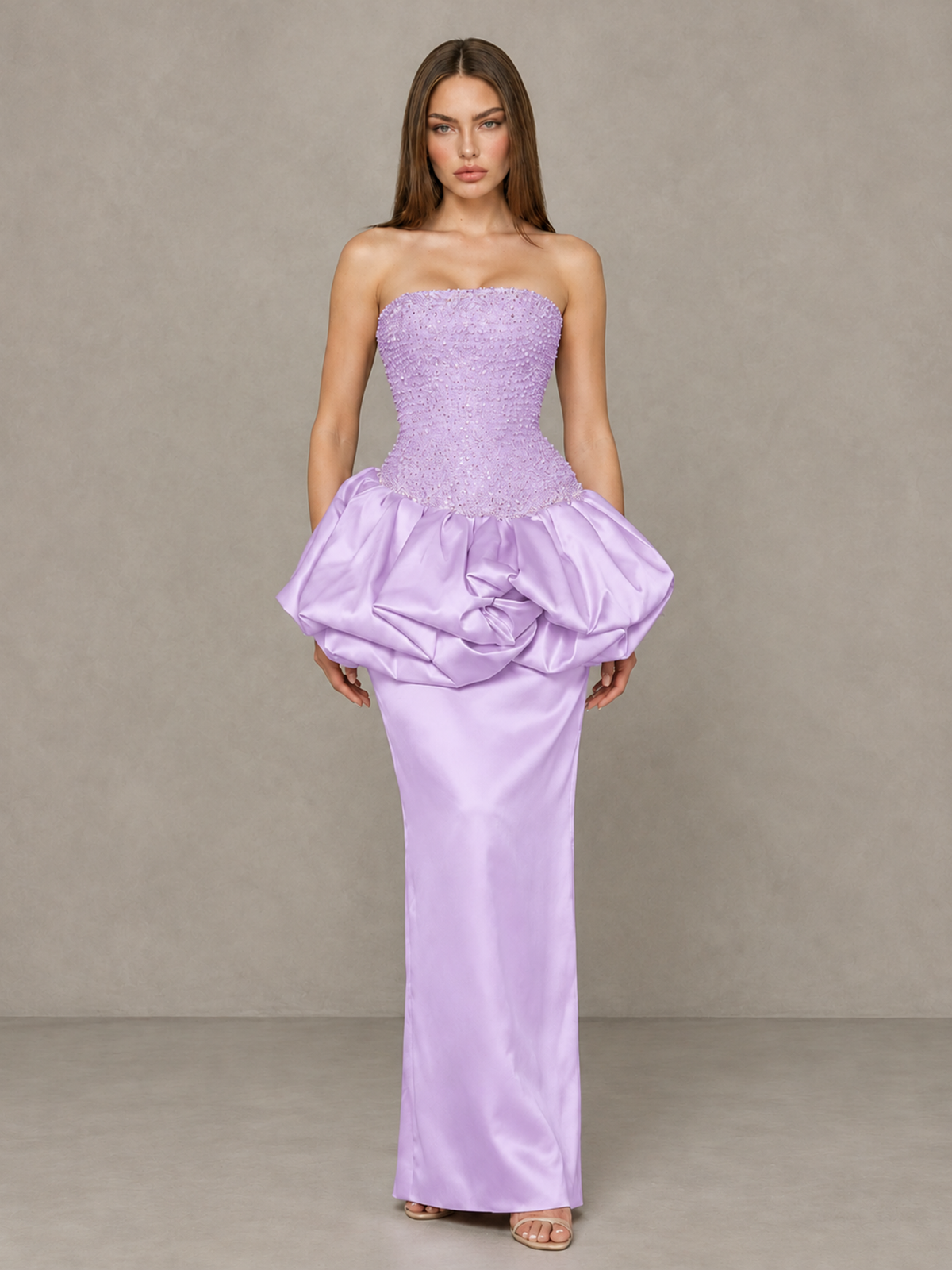 BOLODOO Lilac Strapless Embellished Bubble Peplum Evening Dress - Lilac - Lilac_1