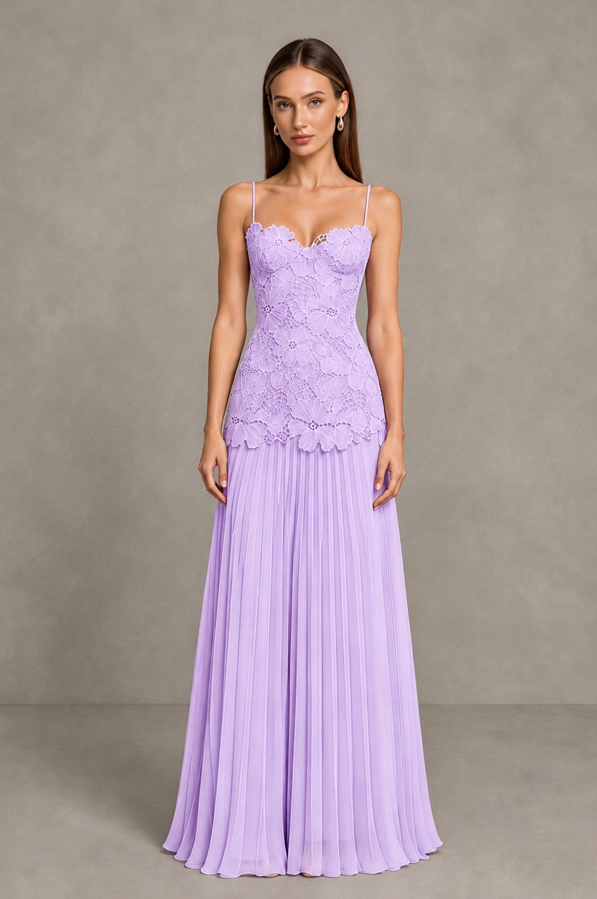 BOLODOO Lilac Lace Bodice Pleated Wedding Guest Dress - Lilac - Lilac_1