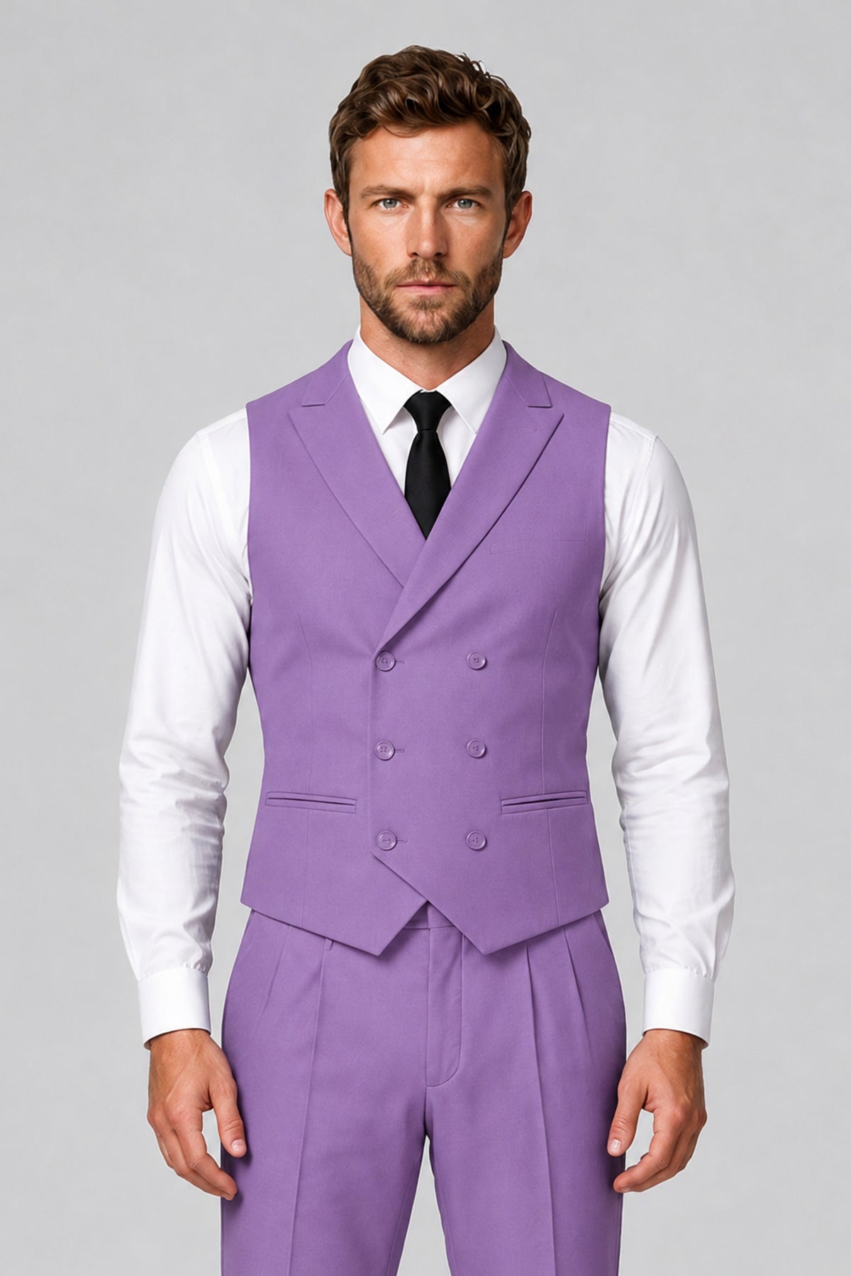 Bolodoo Men's Lilac Double-Breasted Vest and Pants 2-Piece Suit - Lilac - Lilac_1