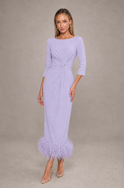 BOLODOO Lilac Feather-Trim Twist-Waist Midi Dress - Lilac - Lilac_1