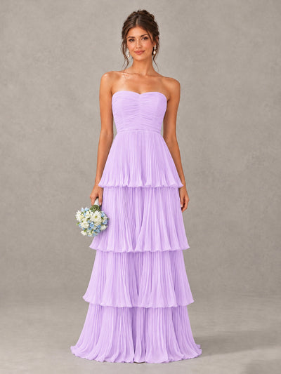 BOLODOO Lilac Strapless Tiered Pleated Bridesmaid Dress - Lilac - Lilac_1