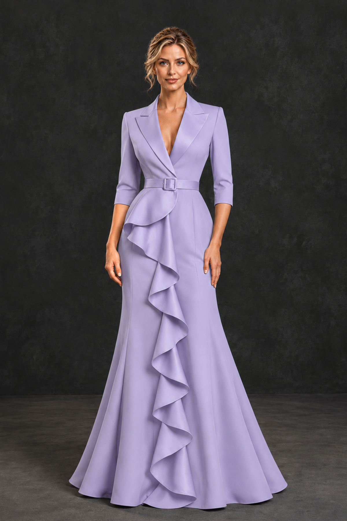 BOLODOO Lilac Lapel Ruffle Mother of the Bride Dress with Belt - Lilac - Lilac_1