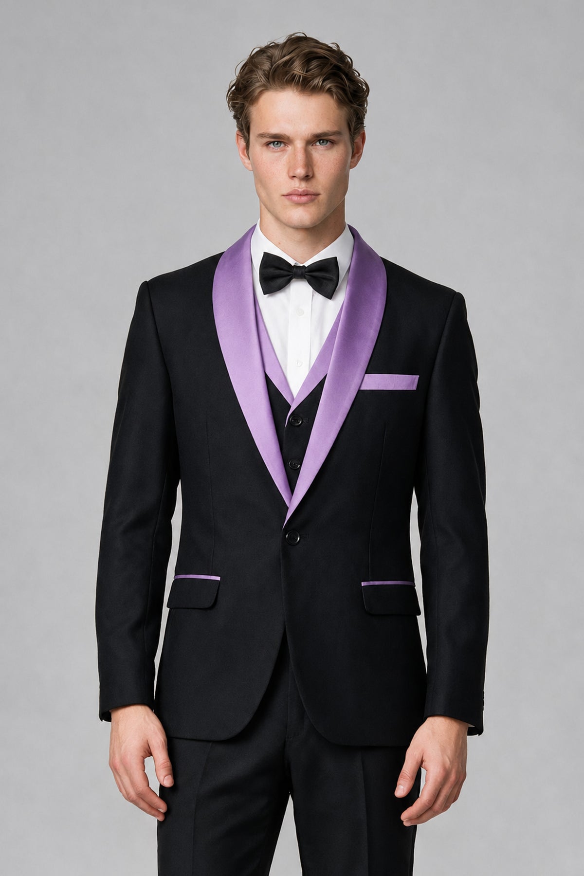 Bolodoo Men's Lilac 3-Piece Shawl Lapel Tuxedo Suit - Lilac - Lilac_1