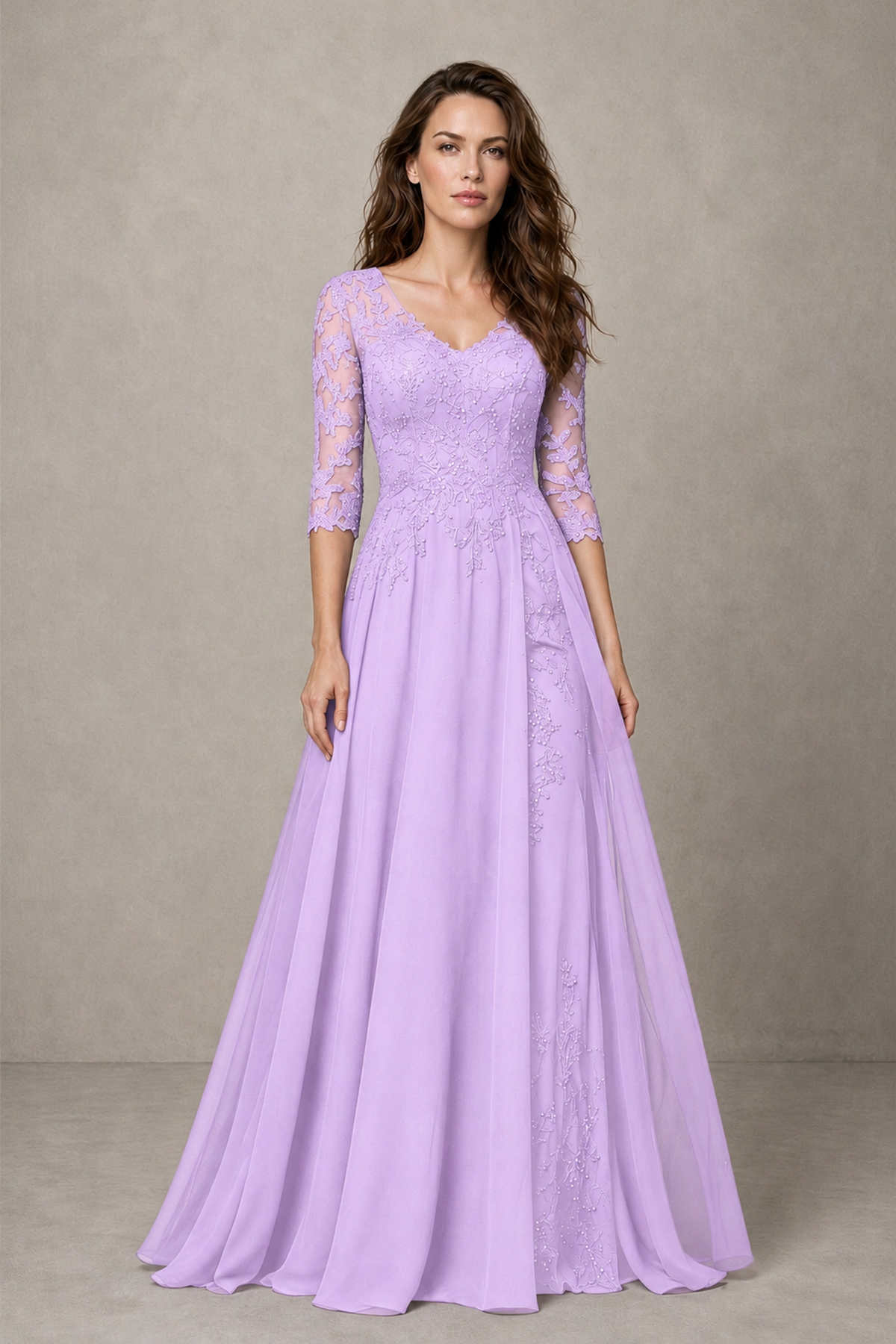 BOLODOO Midnight Lilac Beaded Lace Appliqué Chiffon A-Line Gown | Mother of the Bride & Formal Evening Dress - Lilac - Lilac_1