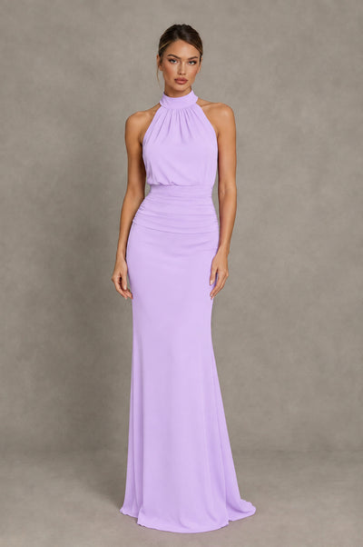 BOLODOO Lilac Chiffon Halter Maxi Formal Wedding Guest Dress - Lilac - Lilac_1