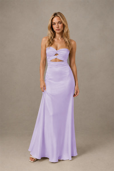 BOLODOO Lilac Sweetheart Strapless Twist Knot Cutout Lace-Up Back Satin Mermaid Maxi Dress - Lilac - Lilac(1)