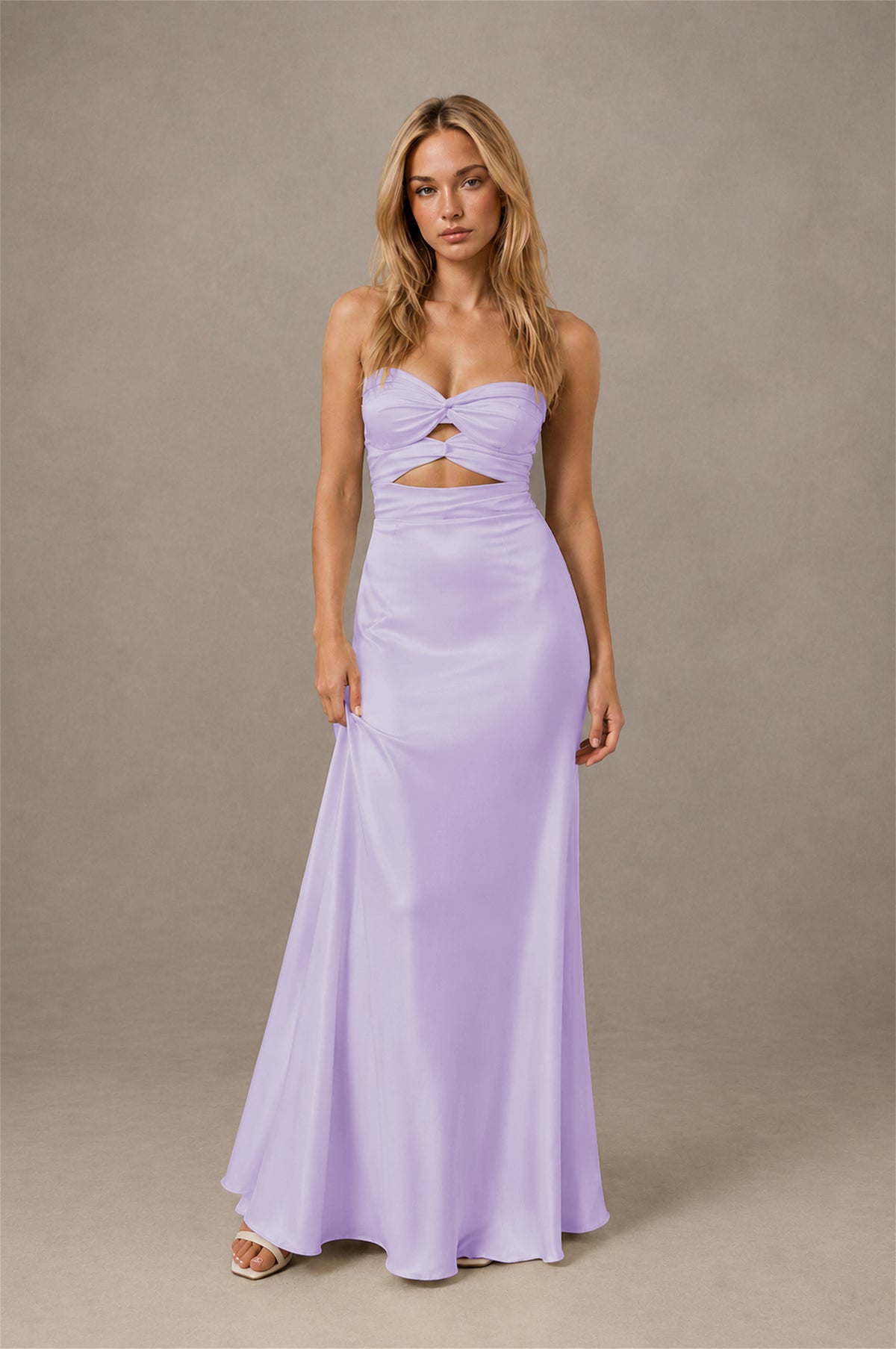 BOLODOO Lilac Sweetheart Strapless Twist Knot Cutout Lace-Up Back Satin Mermaid Maxi Dress - Lilac - Lilac(1)