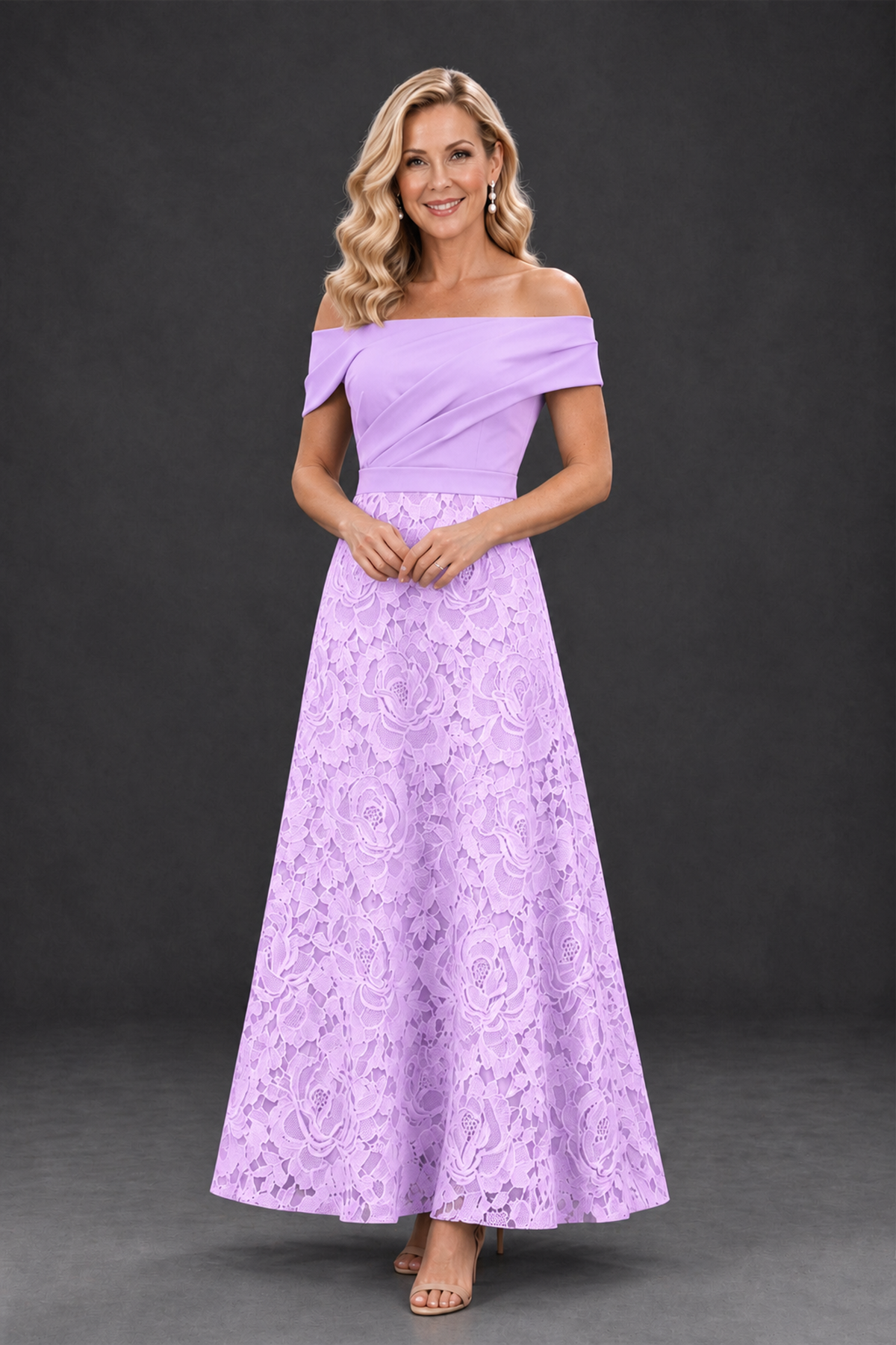 BOLODOO Lilac Off-the-Shoulder Floral A-Line Mother of the Bride Dress - Lilac - Lilac_1
