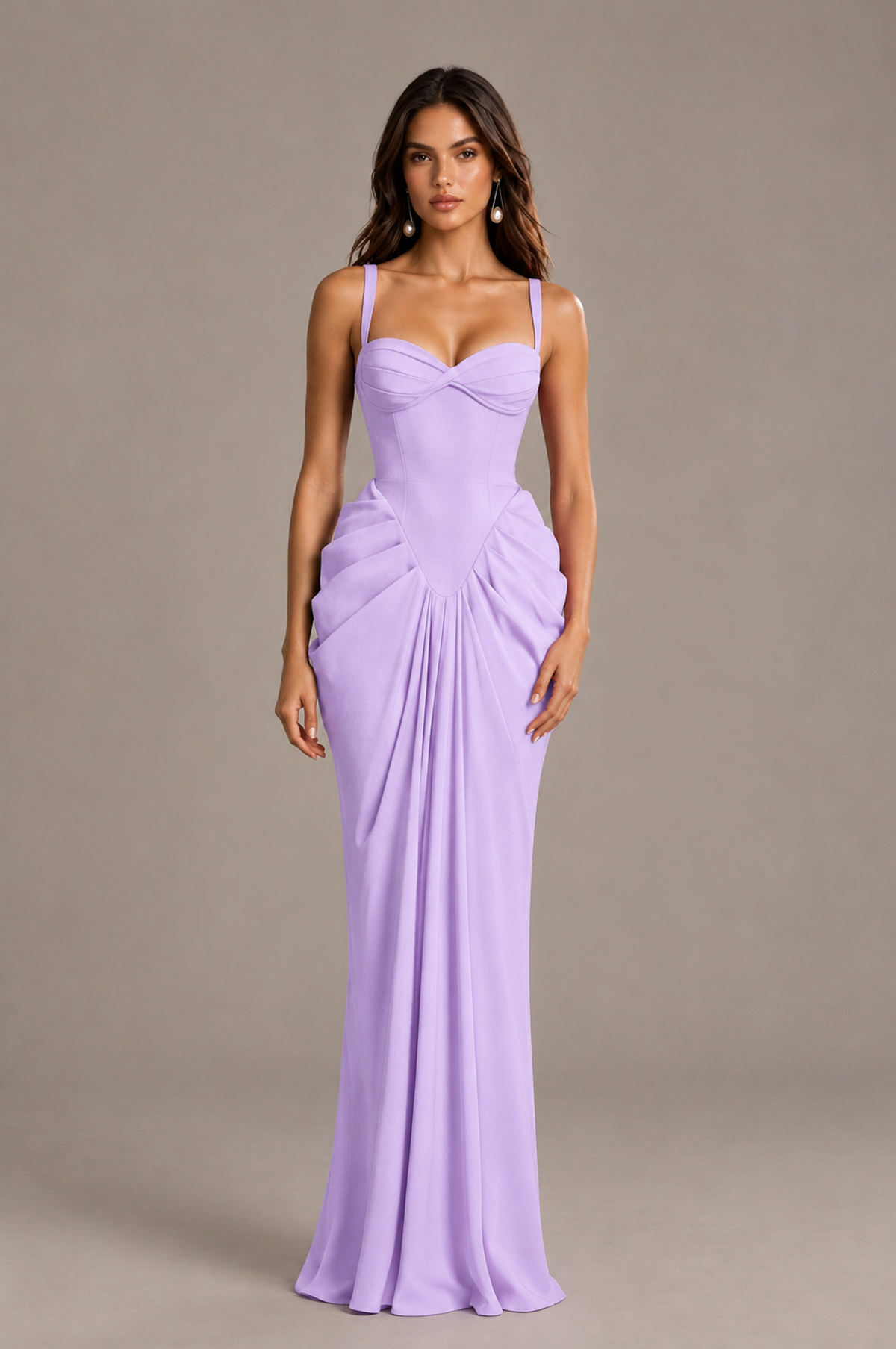 BOLODOO Lilac Sweetheart Ruched Lace-Up Back Evening Gown - Lilac - Lilac_1