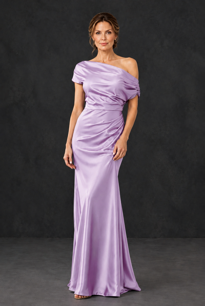 BOLODOO Lilac Asymmetric Ruched Mother of the Bride Dress - Lilac - Lilac_1