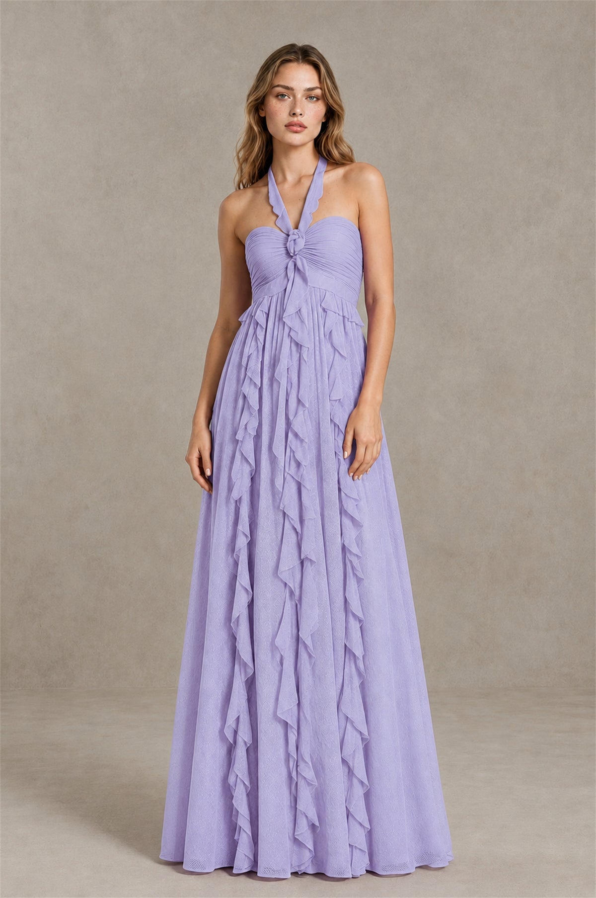 BOLODOO Lilac Halter Ruffle A-Line Floor-Length Evening Dress - Lilac - Lilac_1