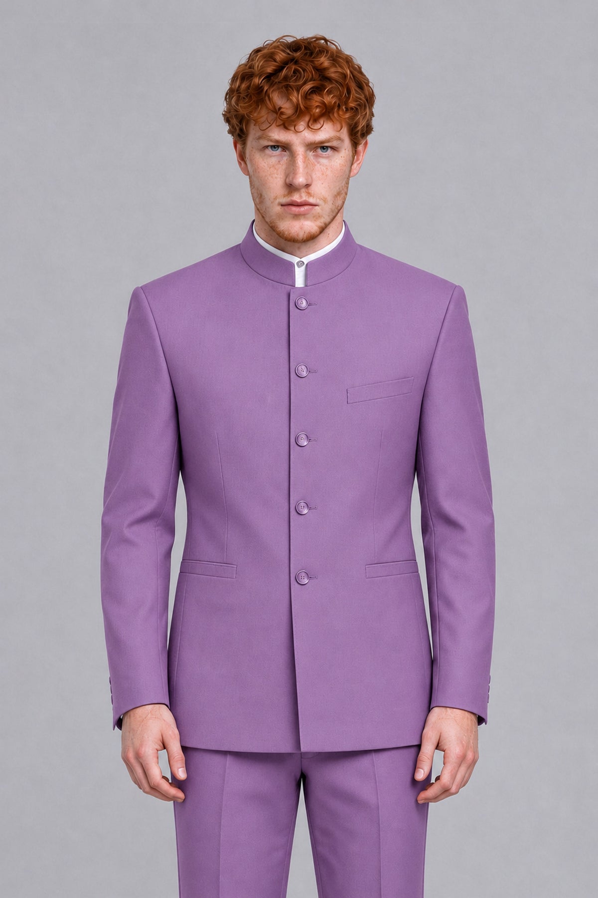 BOLODOO Men's Lilac Mandarin Collar Two-Piece Suit - Lilac - Lilac_1