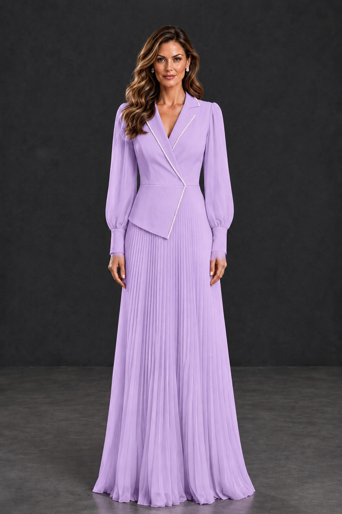 BOLODOO Lilac Long Sleeve Pleated Mother of the Bride Dress - Lilac - Lilac_1