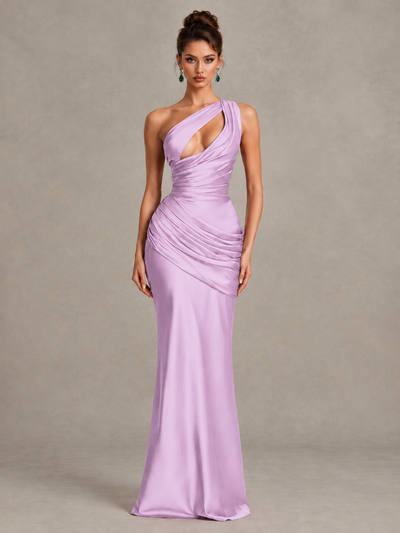 BOLODOO Lilac One-Shoulder Cutout Satin Mermaid Prom Dress - Lilac - Lilac_1