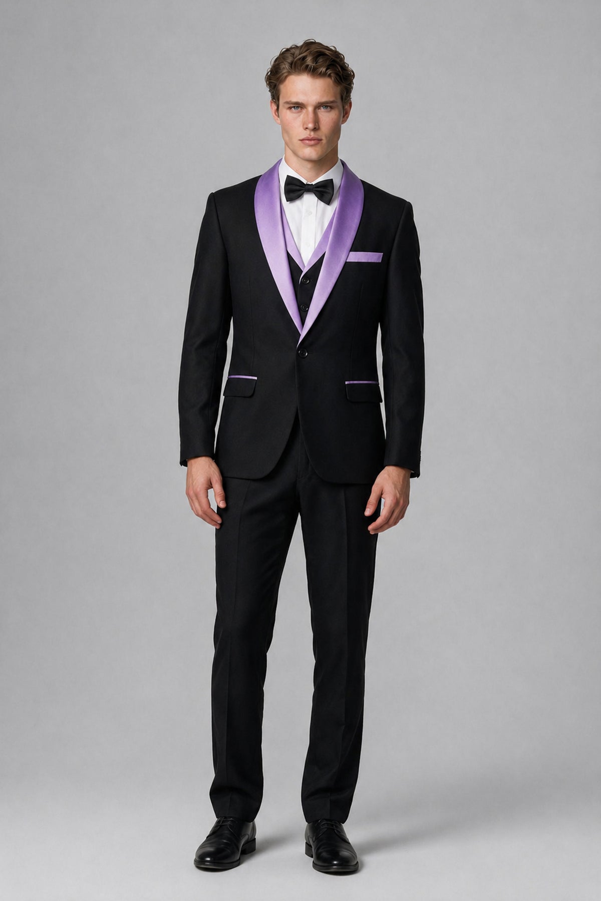 Bolodoo Men's Lilac 3-Piece Shawl Lapel Tuxedo Suit - Lilac - Lilac_2