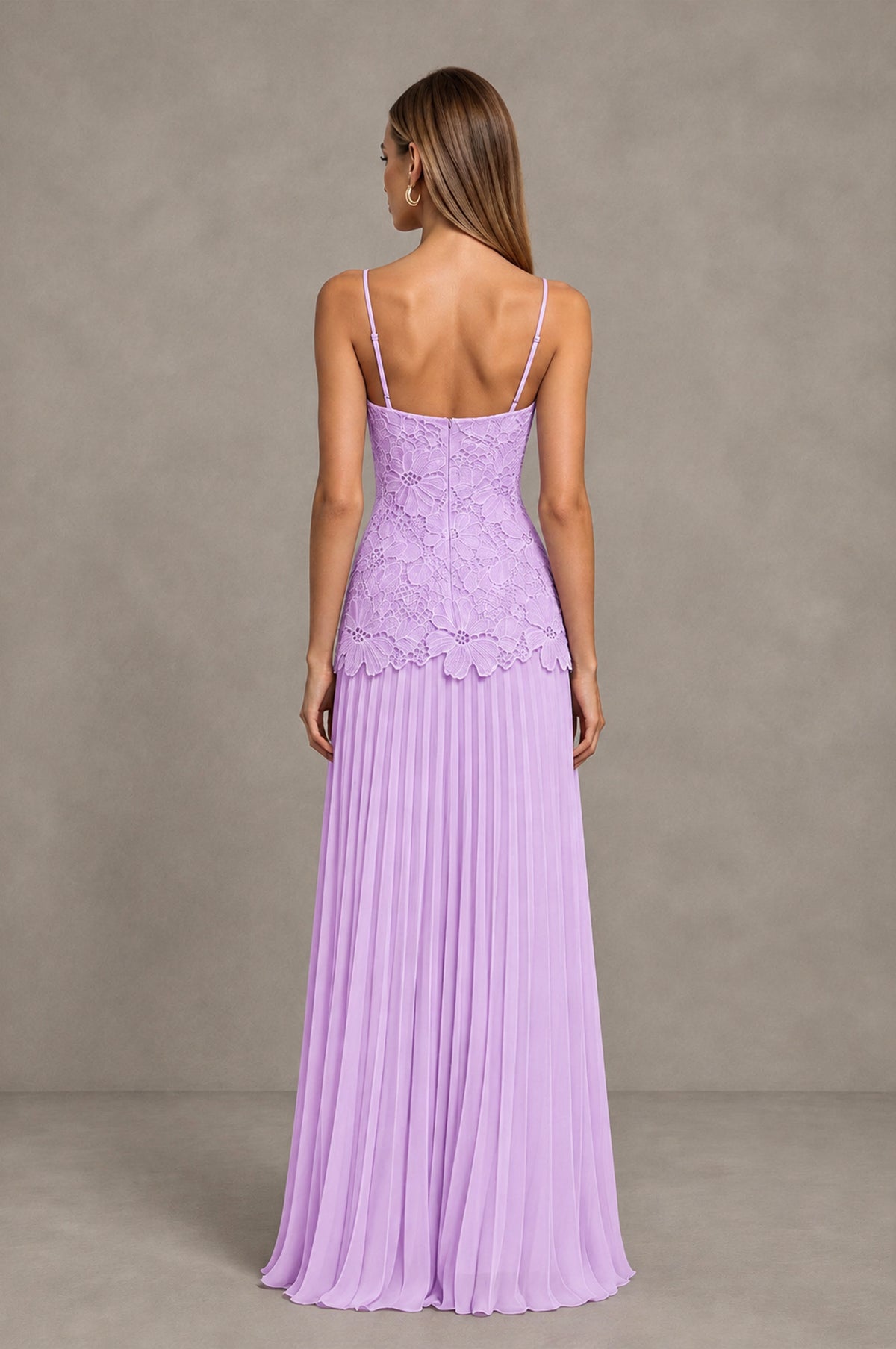 BOLODOO Lilac Lace Bodice Pleated Wedding Guest Dress - Lilac - Lilac_2