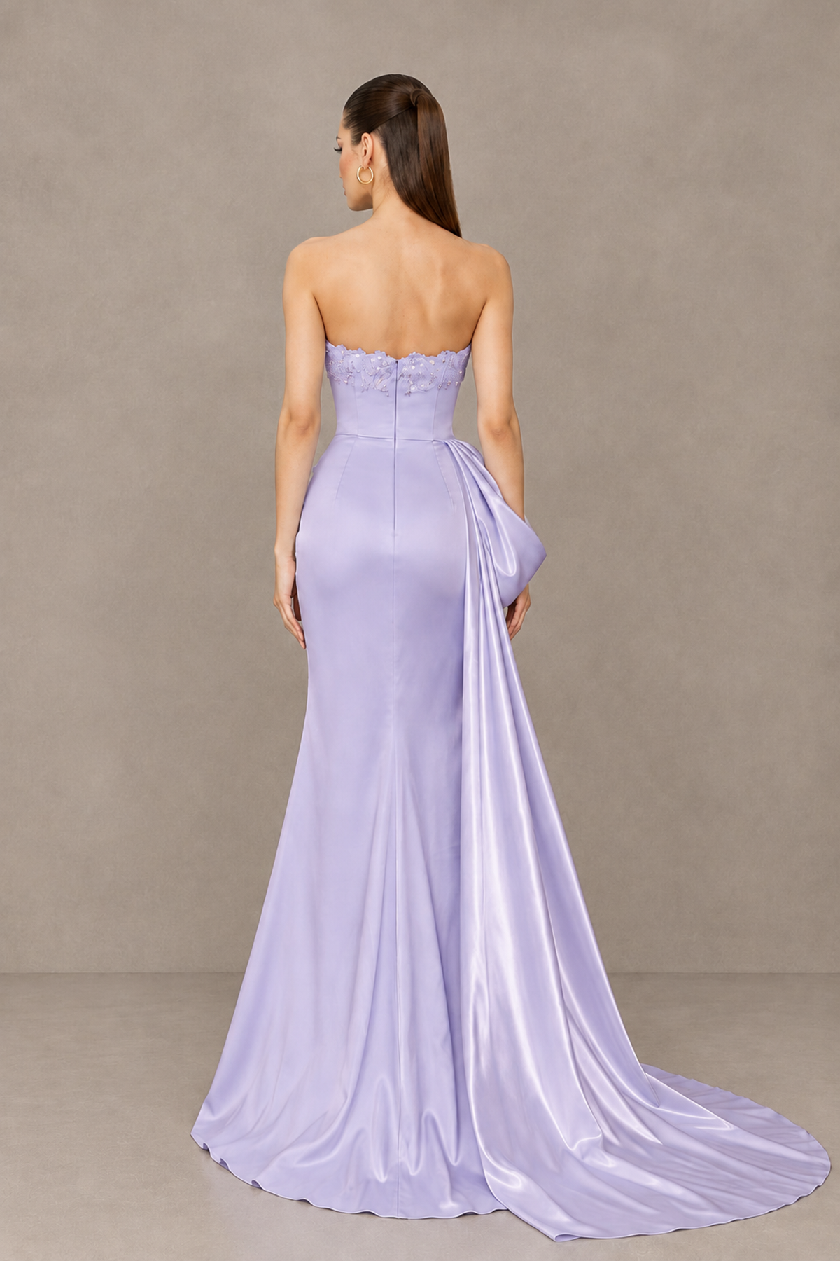 BOLODOO Lilac Strapless Satin Prom Dress with Draped Side Train - Lilac - Lilac_2