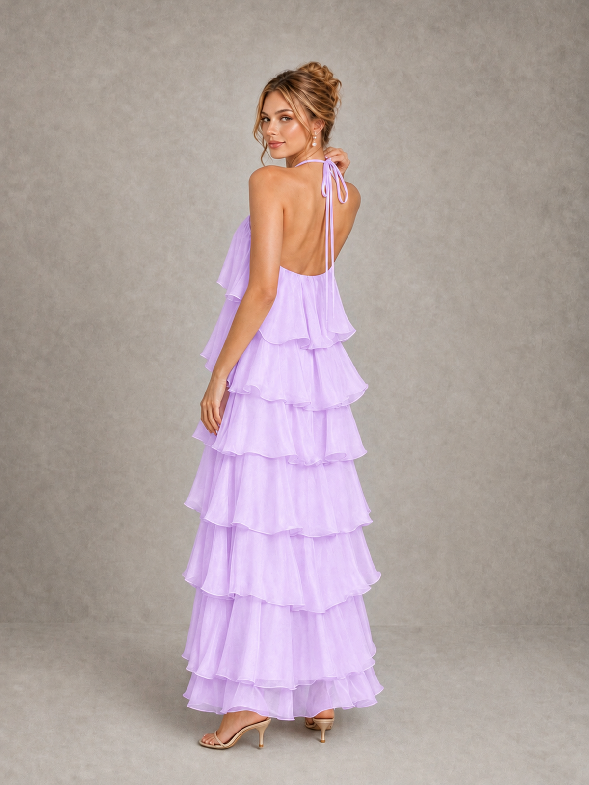 BOLODOO Lilac Halter Tiered Ruffle Maxi Bridesmaid Dress - Lilac - Lilac_2