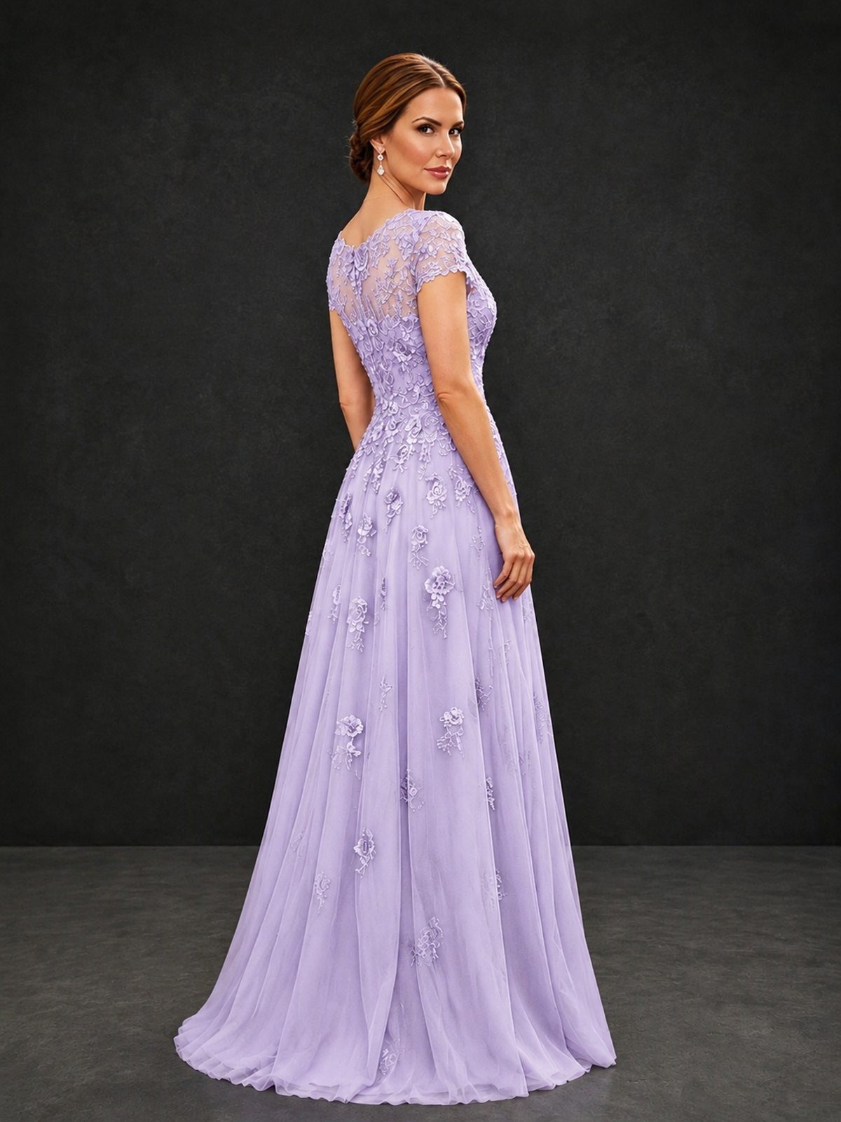 BOLODOO Lilac Cap Sleeve Lace Appliqué A-Line Formal Gown | Mother of the Bride Dress - Lilac - Lilac_2
