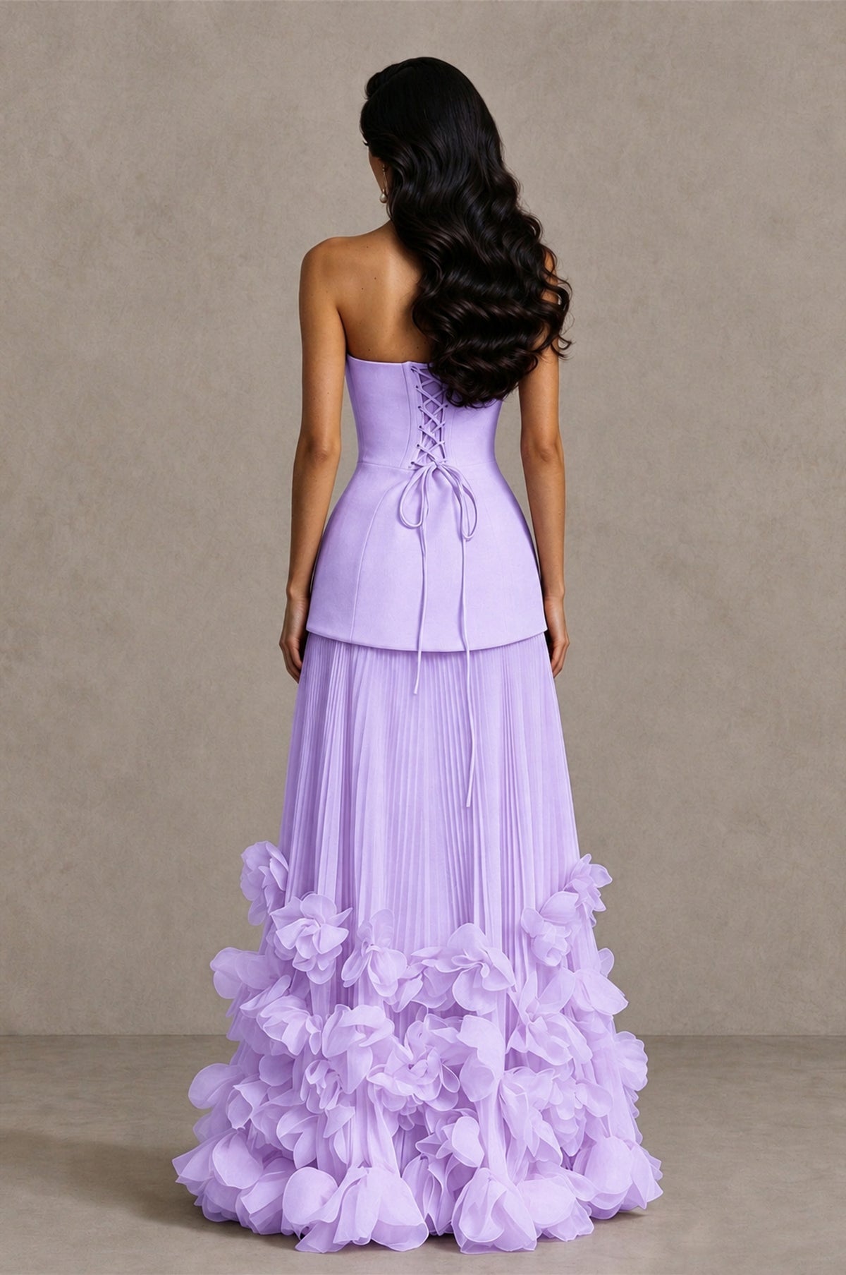 BOLODOO Lilac Strapless Pleated Floral Hem Evening Gown - Lilac - Lilac_2