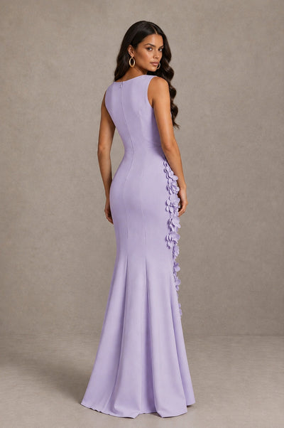 BOLODOO Lilac Bateau Neck Sleeveless Asymmetric Peplum 3D Petal Appliqué Mermaid Gown BD0421 - Lilac - Lilac_2