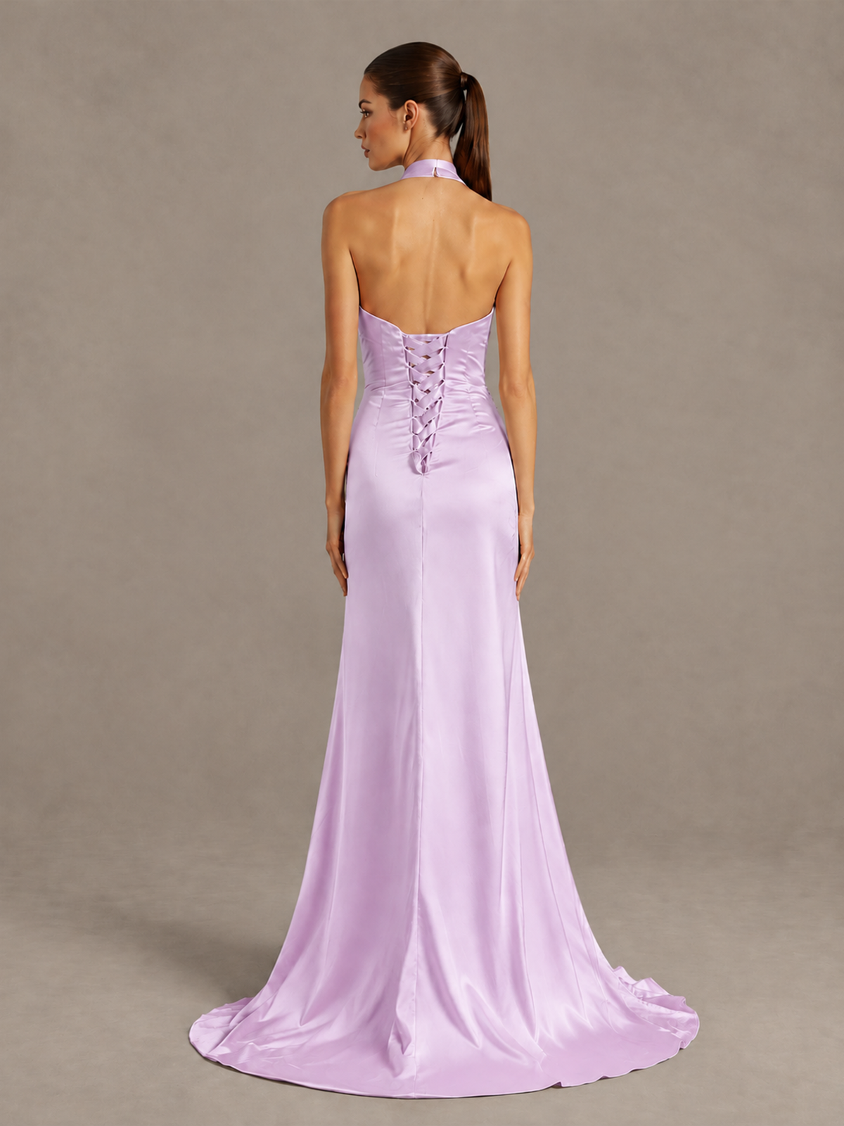BOLODOO Lilac Halter Satin Evening & Prom Dress with High Slit - Lilac - Lilac_2