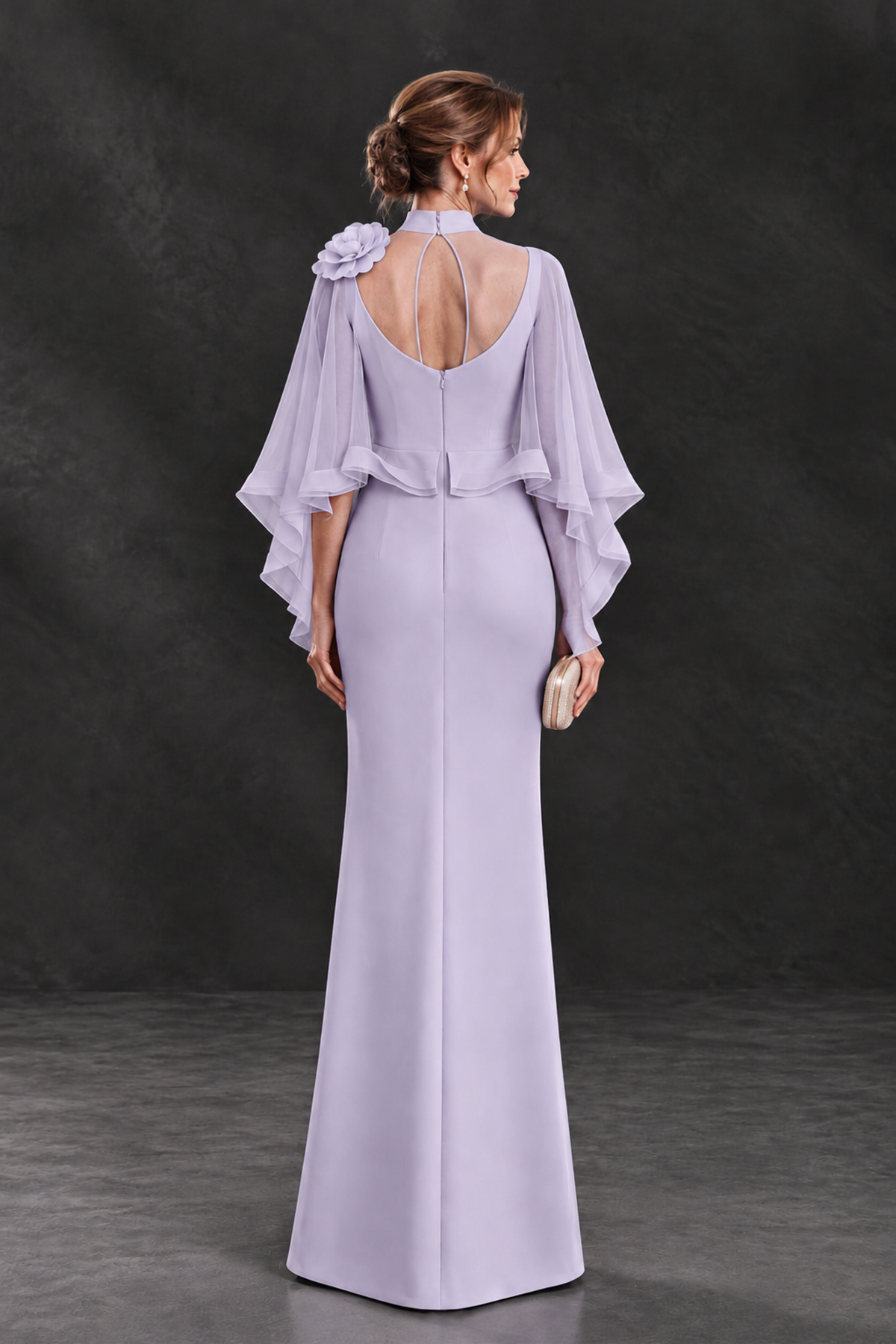 BOLODOO Lilac Floral Cape Sleeve Mother of the Bride Dress - Lilac - Lilac_2