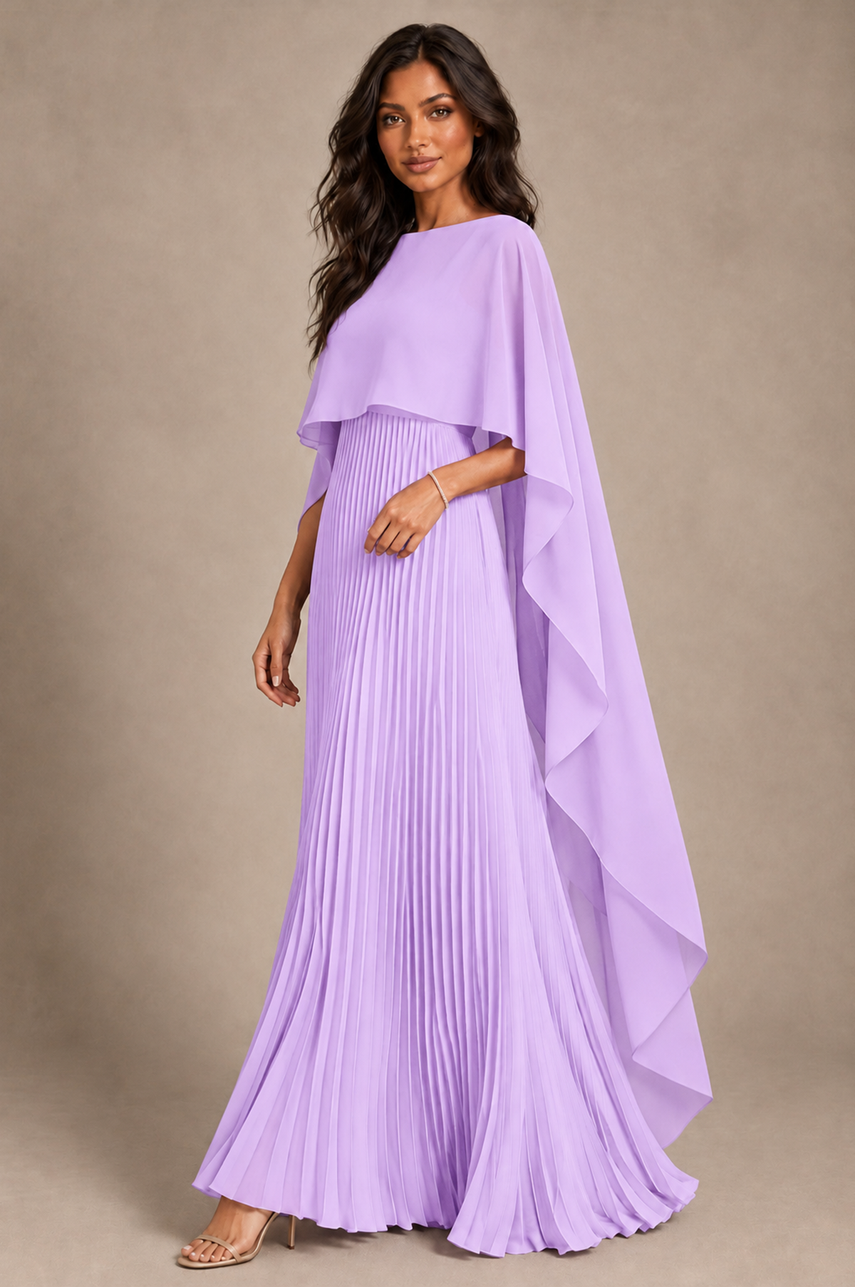 BOLODOO Lilac Pleated Cape A-Line Evening Dress - Lilac - Lilac_2