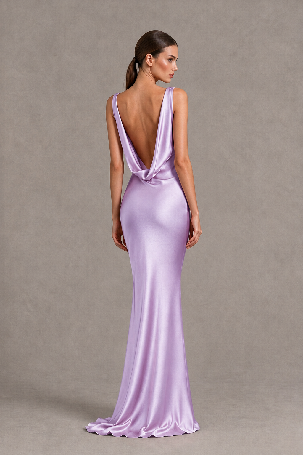 BOLODOO Lilac Cowl Neck Backless Satin Mermaid Evening Dress - Lilac - Lilac_2