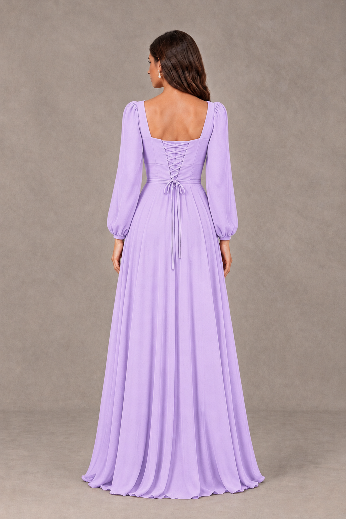 BOLODOO Lilac Square Neck Long Sleeve A-Line Bridesmaid Dress - Lilac - Lilac_2
