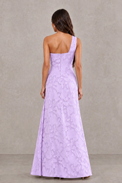 BOLODOO Lilac One-Shoulder Floral Textured Maxi Dress with High Slit - Lilac - Lilac_2
