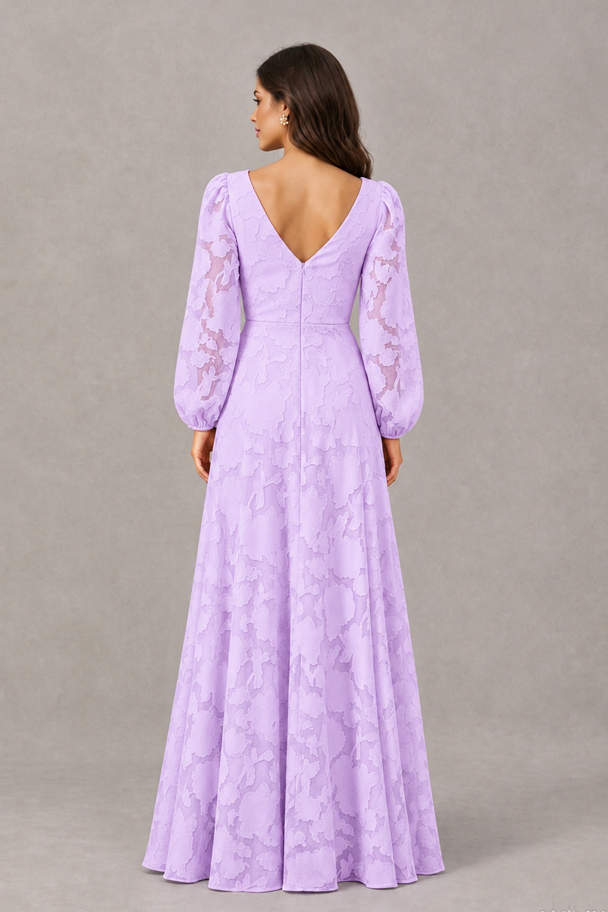 BOLODOO Lilac Long Sleeve V-Neck A-Line Mother of the Bride Dress - Lilac - Lilac_2