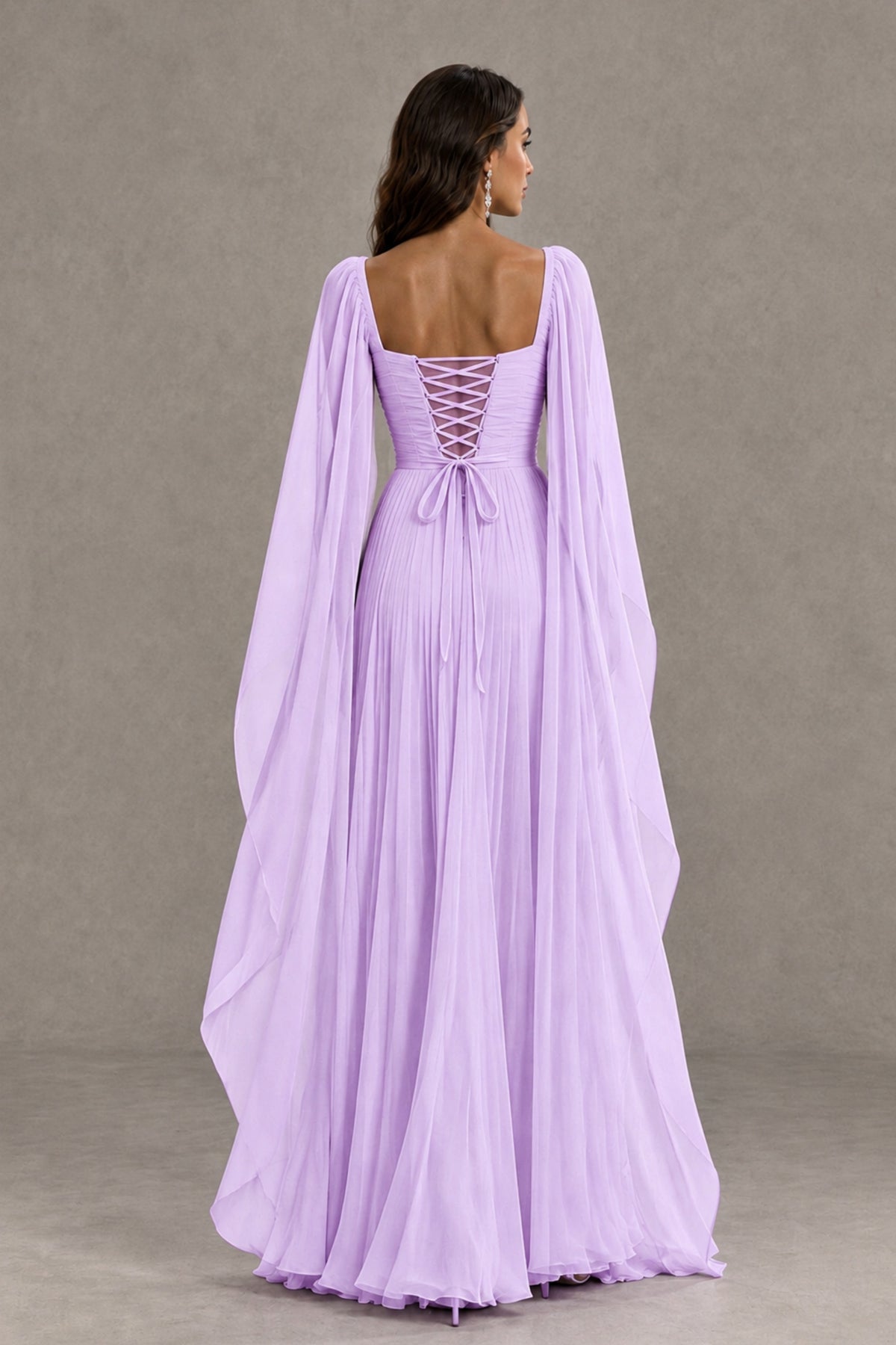 BOLODOO Lilac Square Neck Cape Sleeve A-Line Evening Dress - Lilac - Lilac_2