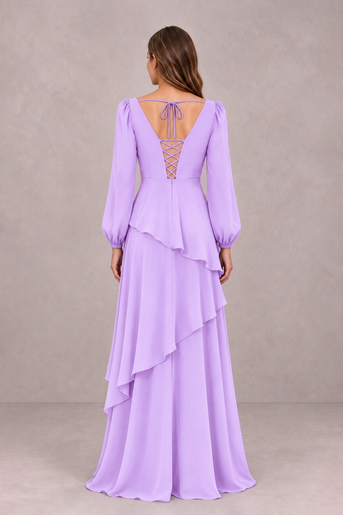 BOLODOO Lilac Long Sleeve Ruffle Bridesmaid Dresses - Lilac - Lilac_2