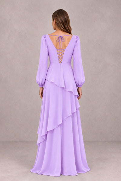 BOLODOO Lilac Long Sleeve Ruffle Bridesmaid Dresses - Lilac - Lilac_2