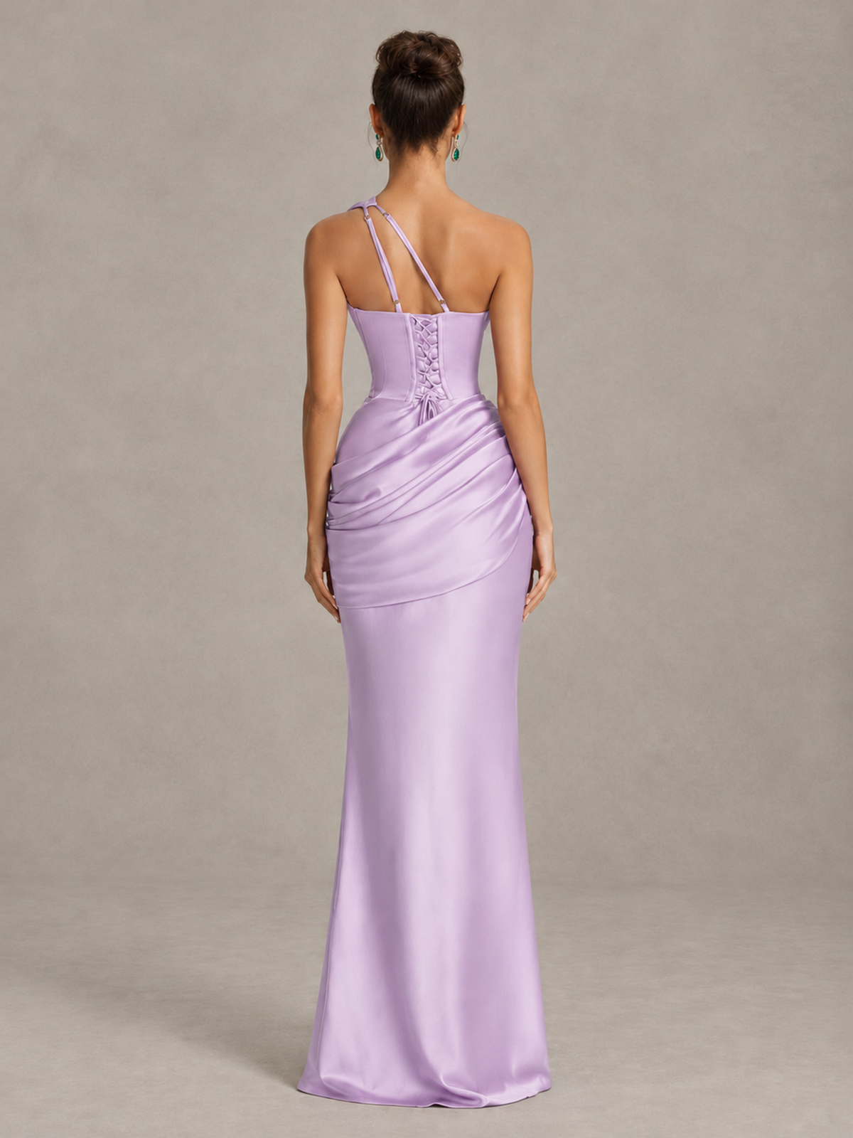 BOLODOO Lilac One-Shoulder Cutout Satin Mermaid Prom Dress - Lilac - Lilac_2