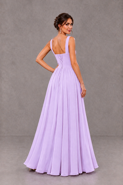 BOLODOO Lilac Square Neck A-Line Bridesmaid Dress with Slit - Lilac - Lilac_2