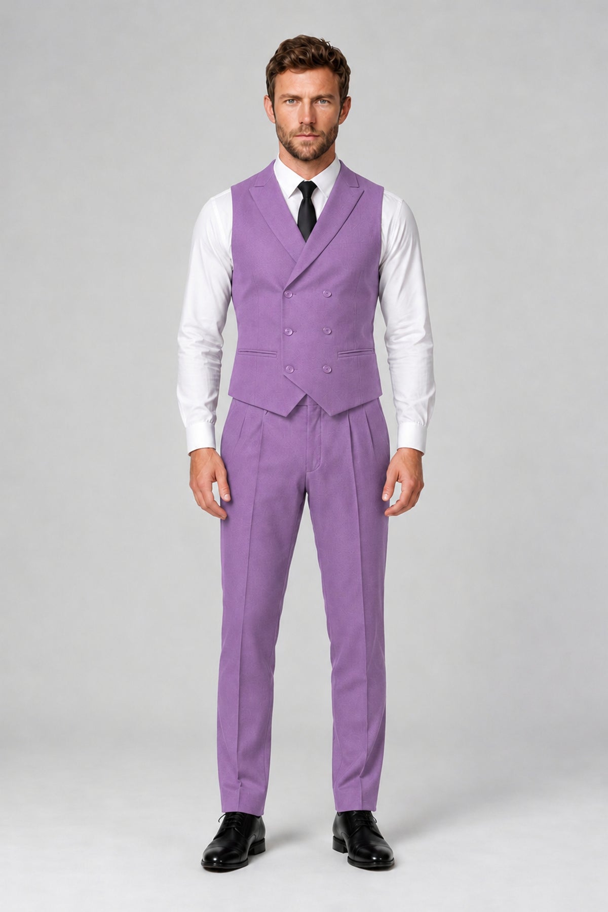 Bolodoo Men's Lilac Double-Breasted Vest and Pants 2-Piece Suit - Lilac - Lilac_2