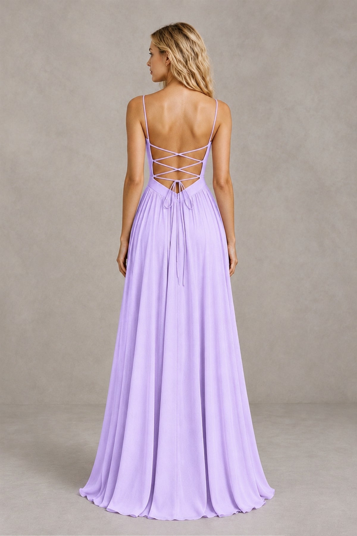 BOLODOO Lilac Spaghetti Strap A-Line Bridesmaid Dress with Slit - Lilac - Lilac_2