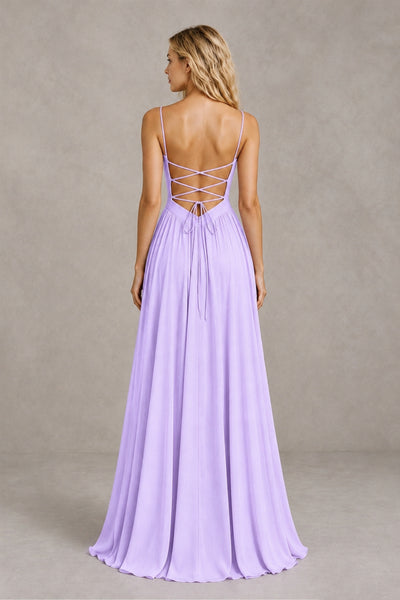 BOLODOO Lilac Spaghetti Strap A-Line Bridesmaid Dress with Slit - Lilac - Lilac_2