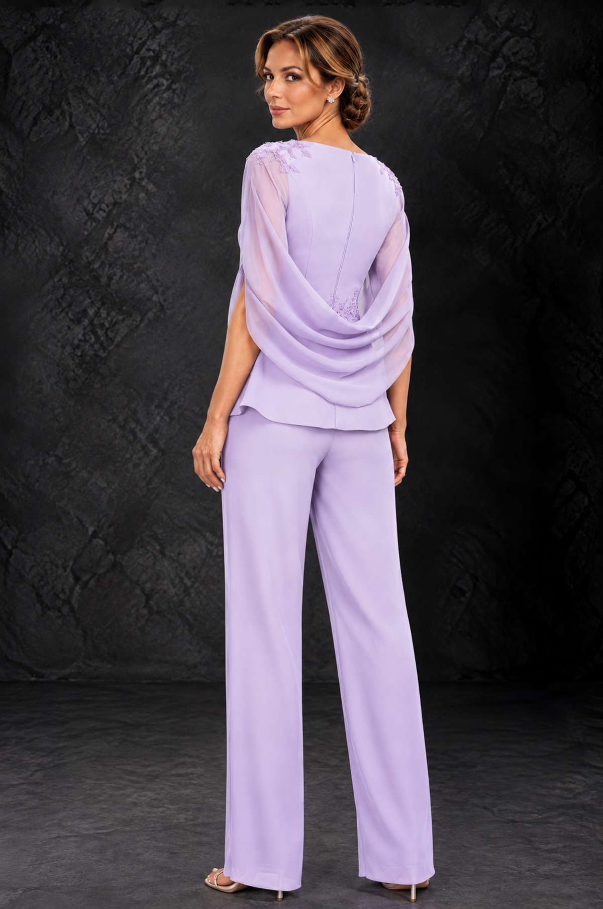 BOLODOO Lilac Embellished Cape Sleeve Mother of the Bride Pantsuit - Lilac - Lilac_2