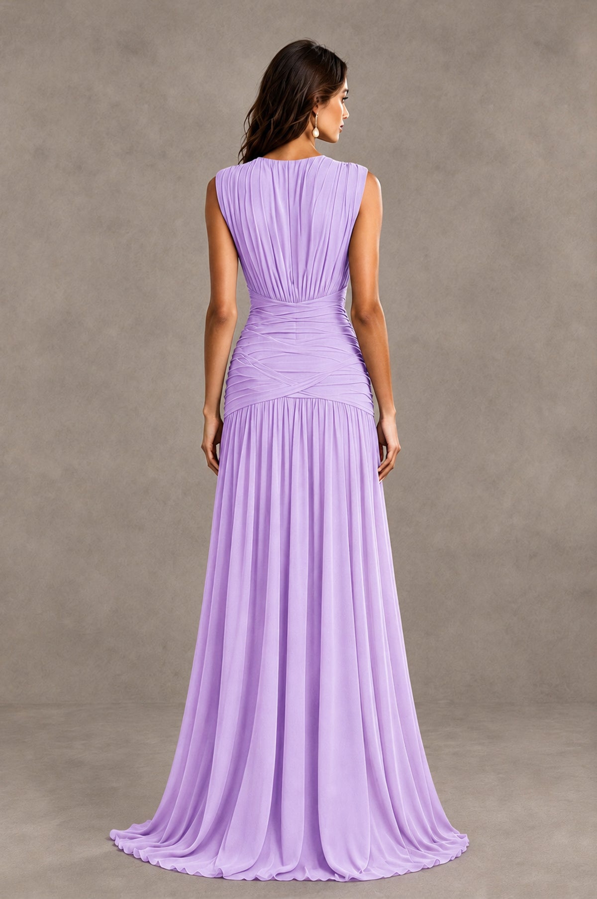 BOLODOO Lilac V-Neck Ruched Wedding Guest Dress - Lilac - Lilac_2
